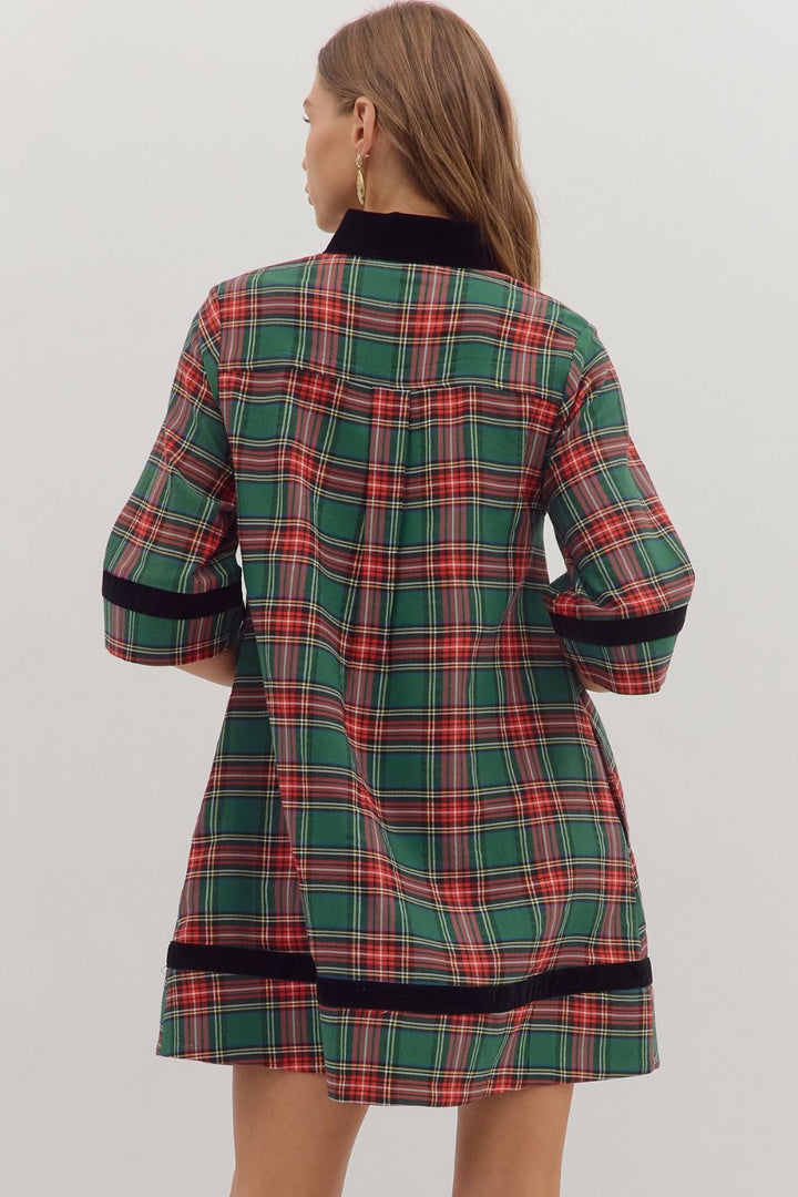 Coming Around Green Plaid Mini Dress