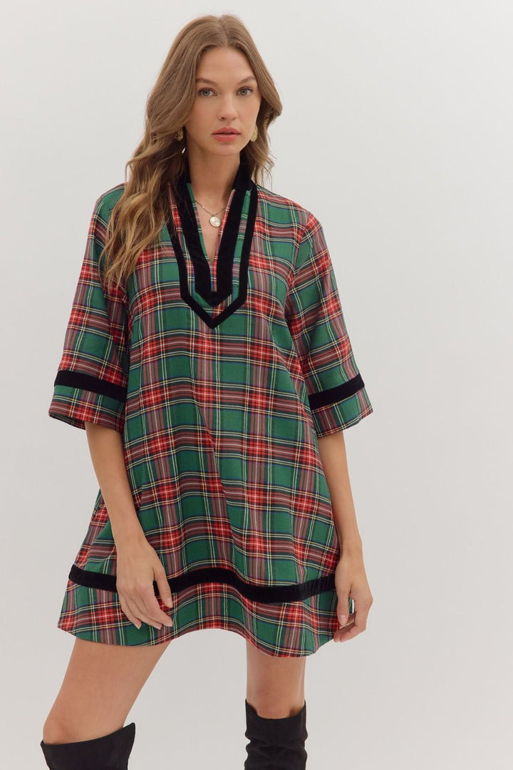 Coming Around Green Plaid Mini Dress