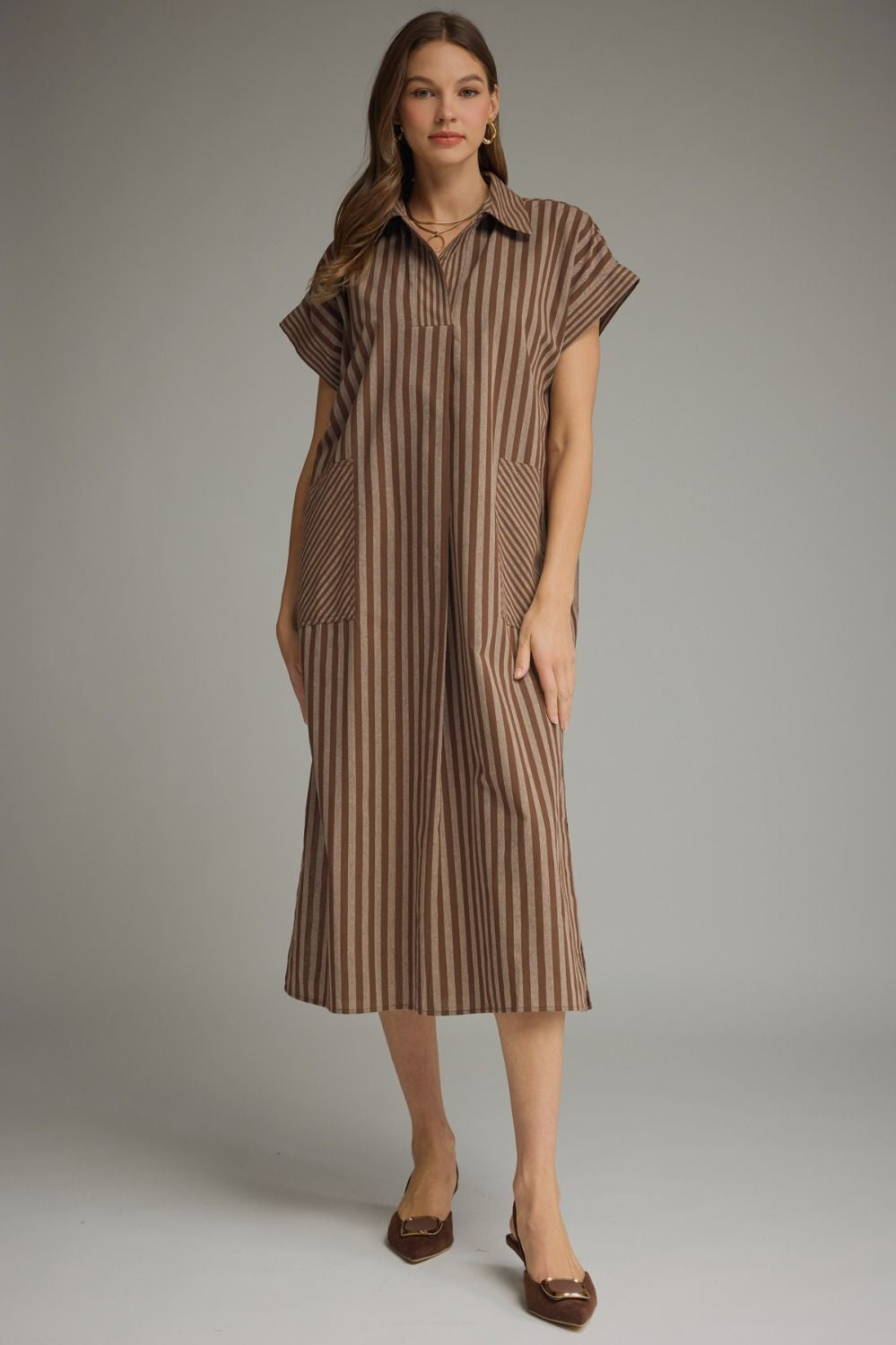 Just One Of Those Days Brown Stripe Dress