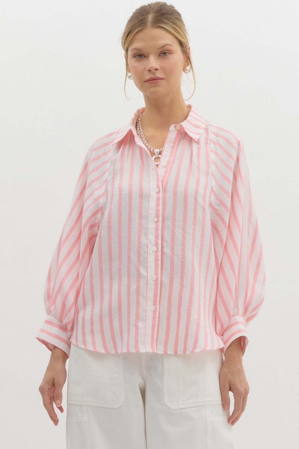 Call You Later Baby Pink Stripe Top