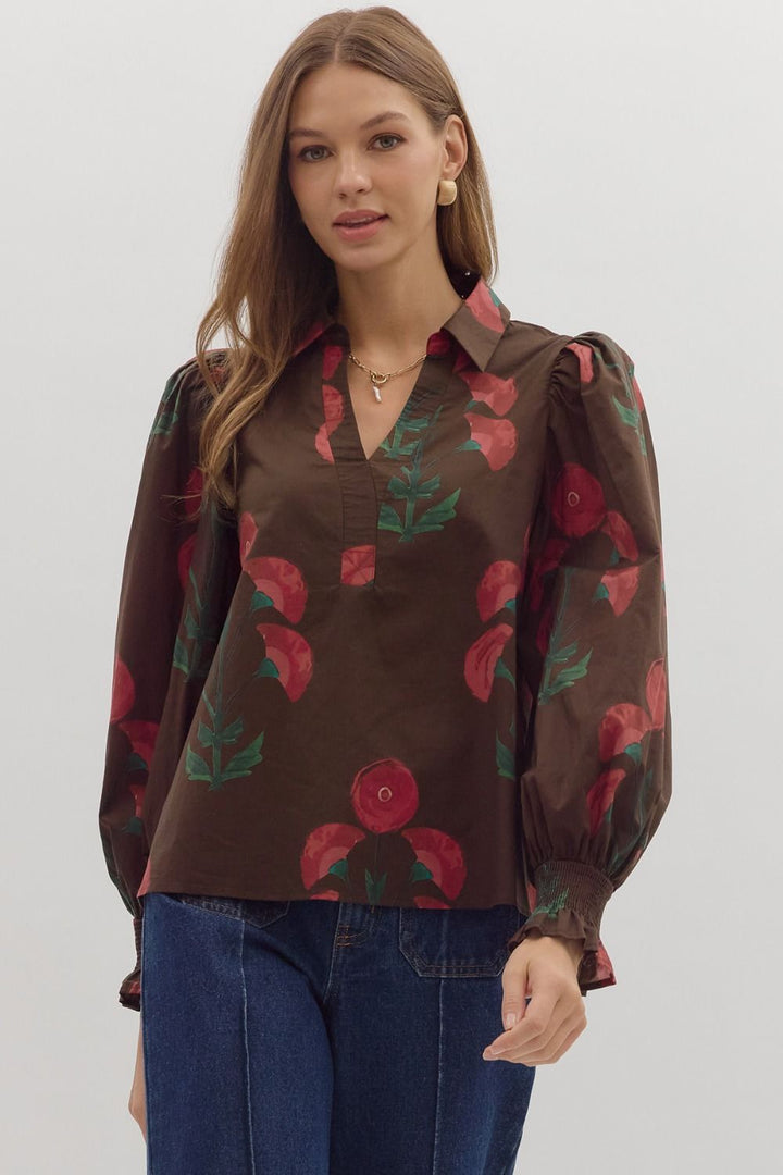 Let It Be Brown Printed Top
