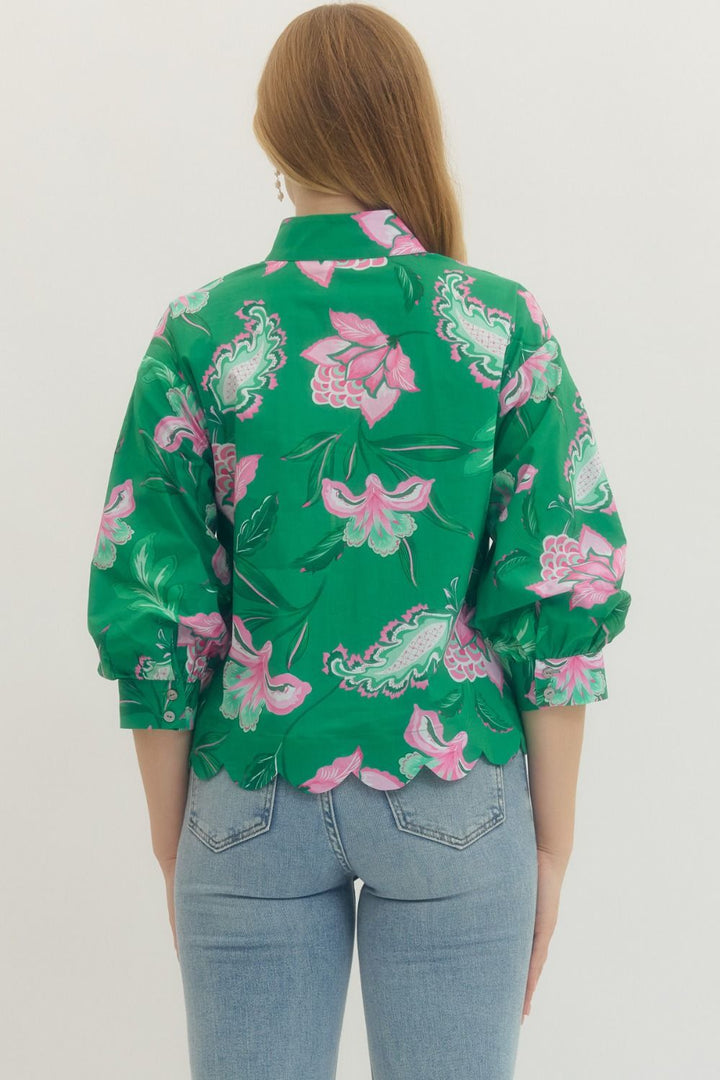 Green Floral Print Top