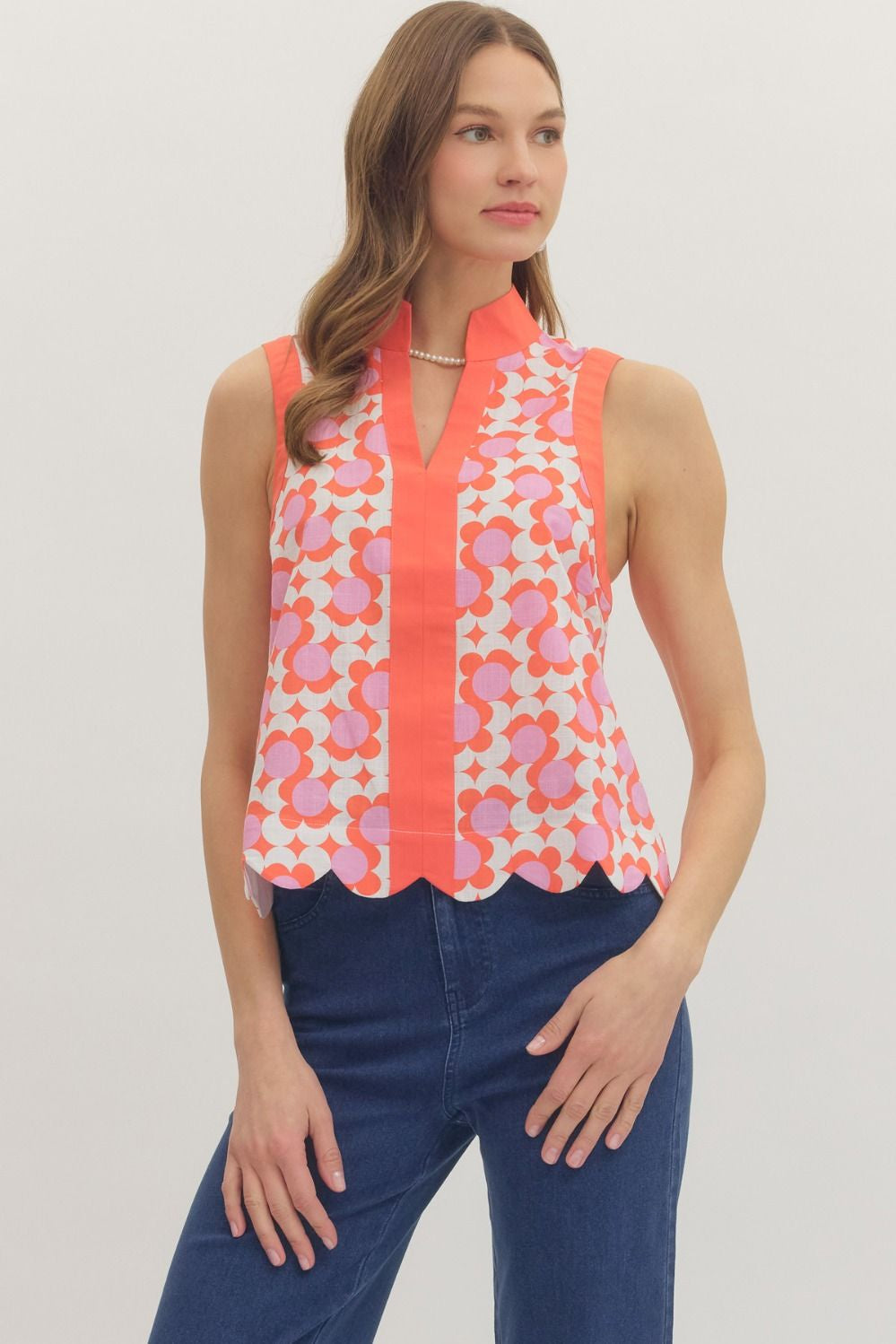 Coral Printed sleeveless top