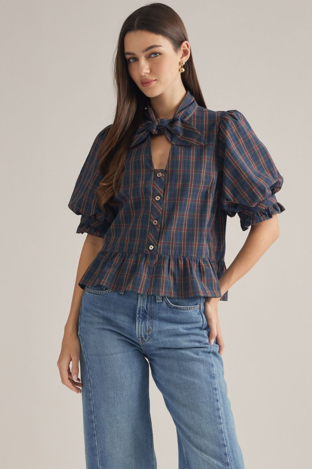 Nothing To Hide Green Plaid Top