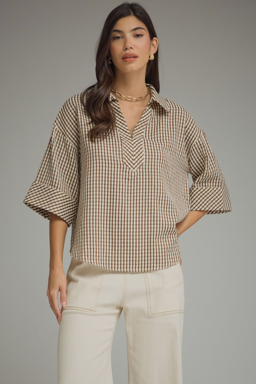 All Together Now Brown Gingham Top