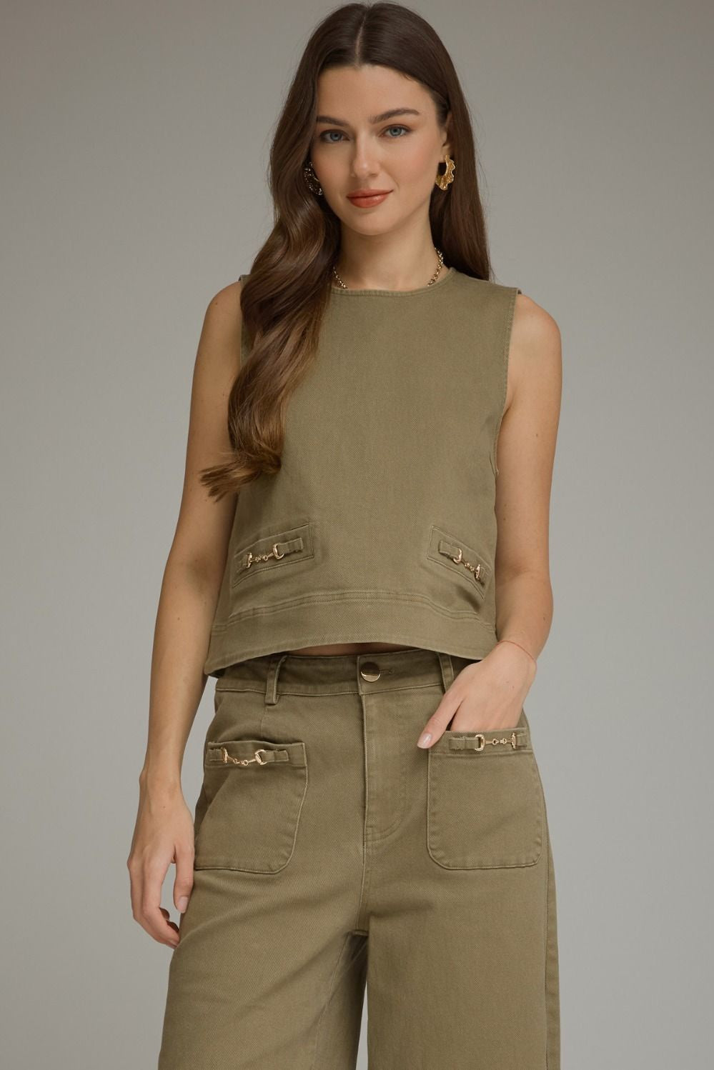 Solid Sleeveless Top in Olive