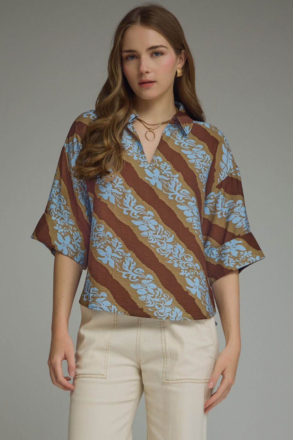 Just Add Joy Floral Brown Top