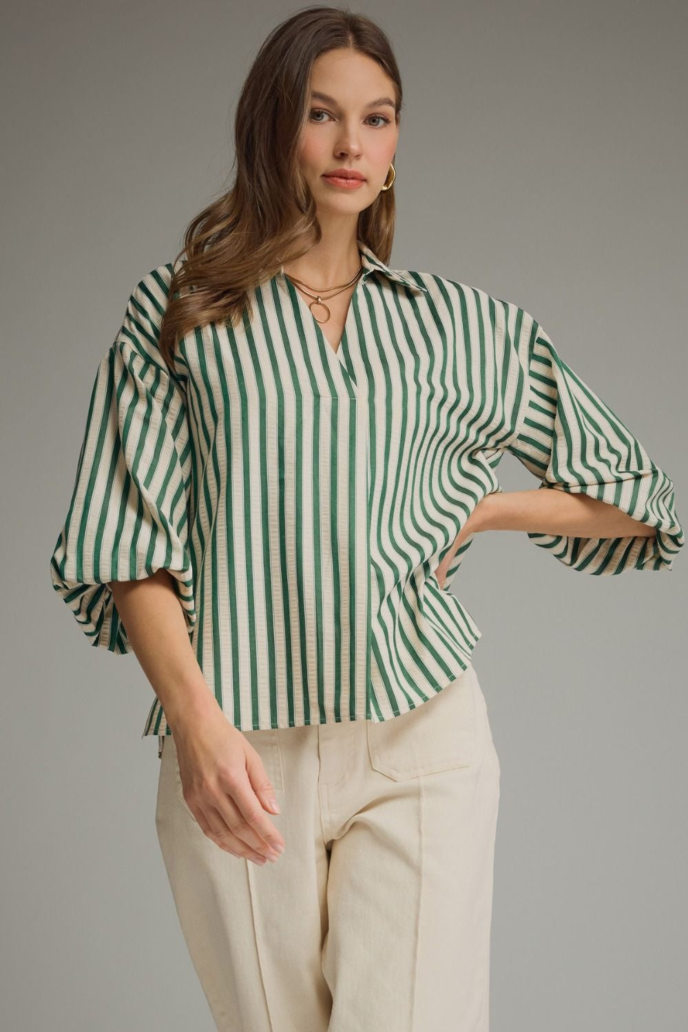 Catch Me There Stripe Top in Hunter Green