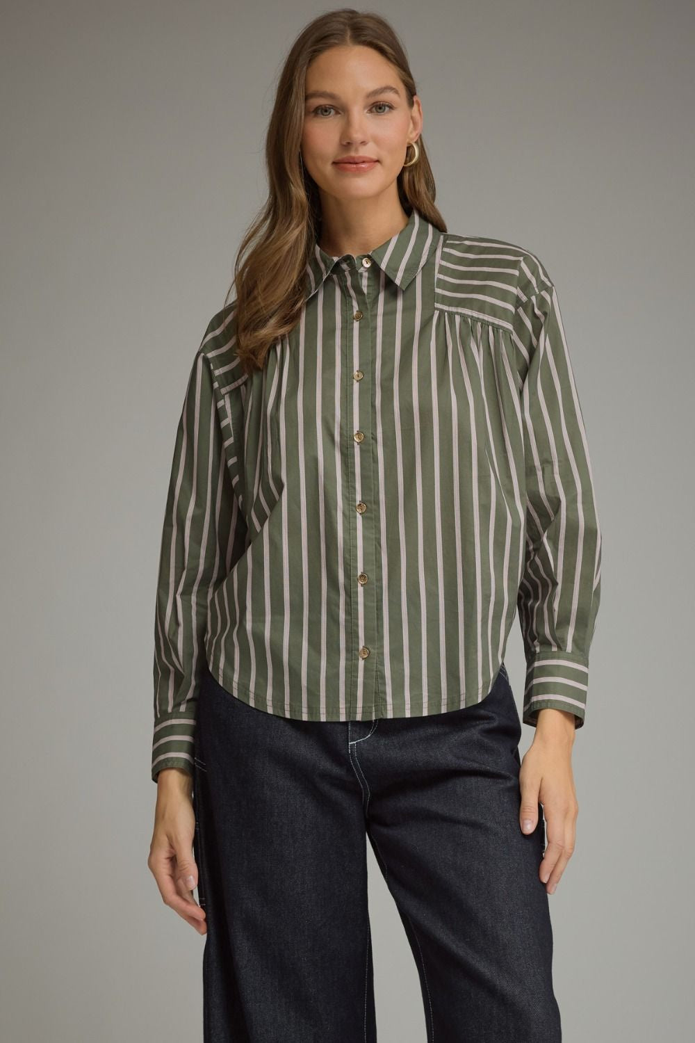 Ready To Be Seen Army Green Button Down Top
