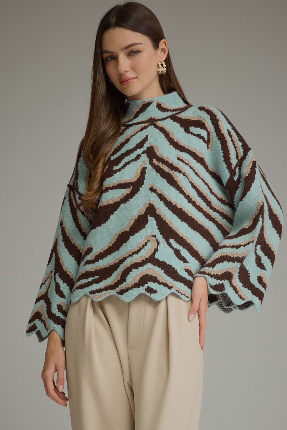 As The Story Goes Light Blue Printed Sweater