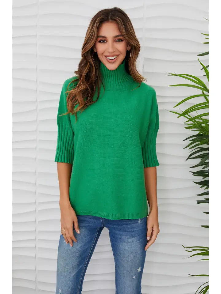 Green Rib Contrast Short Sleeve Knit Top