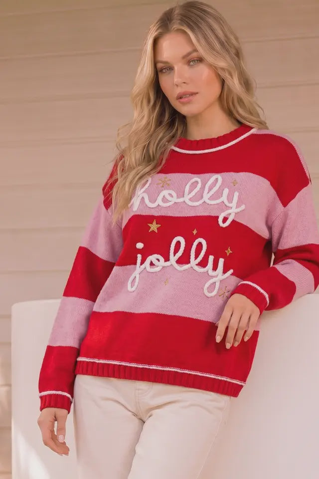 Holly Jolly Striped Holiday Knit Sweater