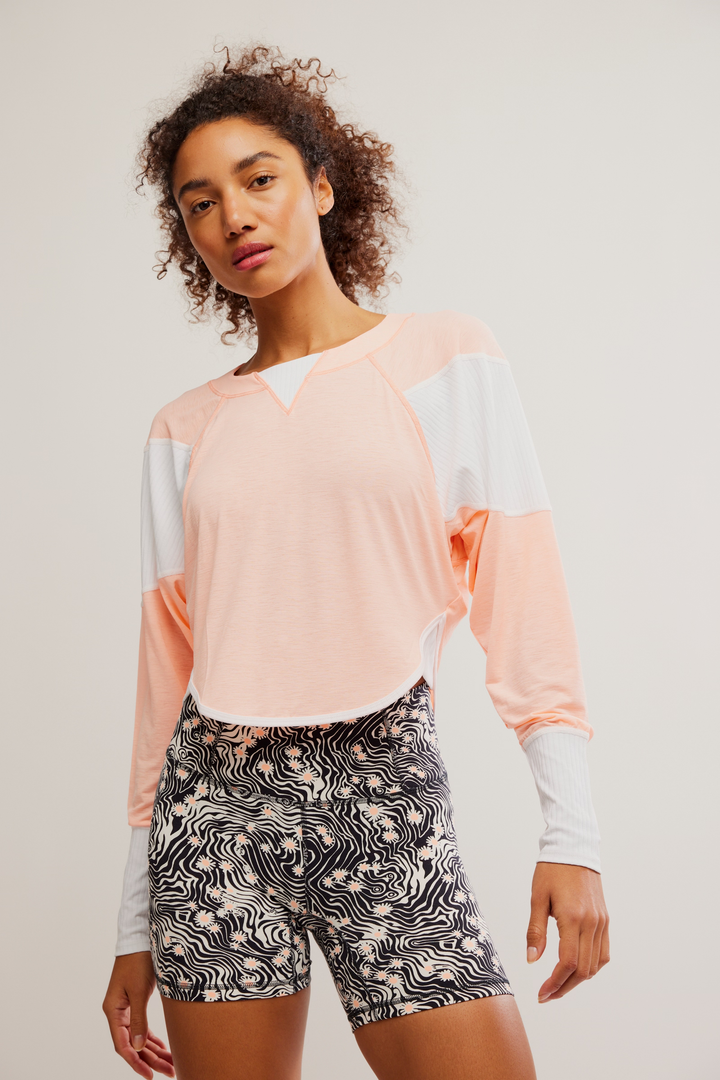 Free People Movement Spotlight Long Sleeve Layer Tee in Pastel Peach Combo