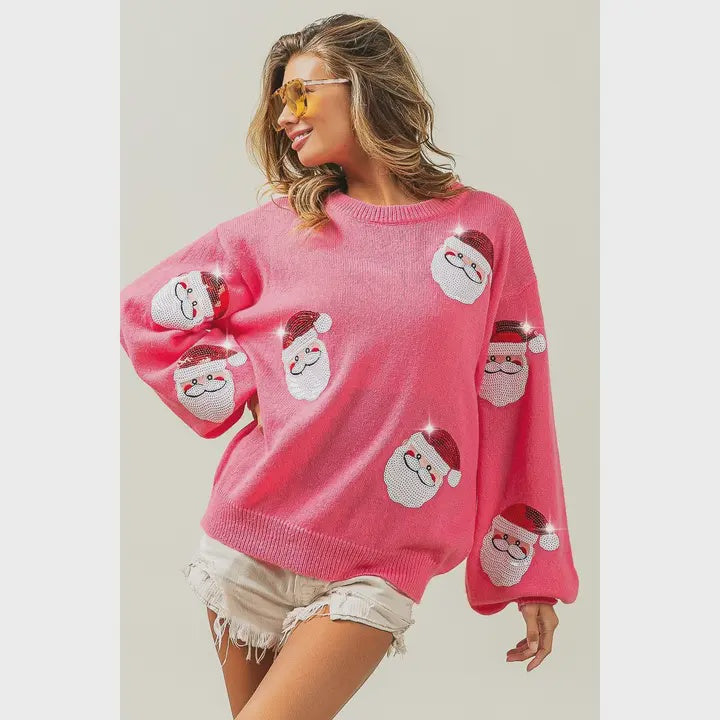 Sequin Santa Patches Sweater Christmas Pullover