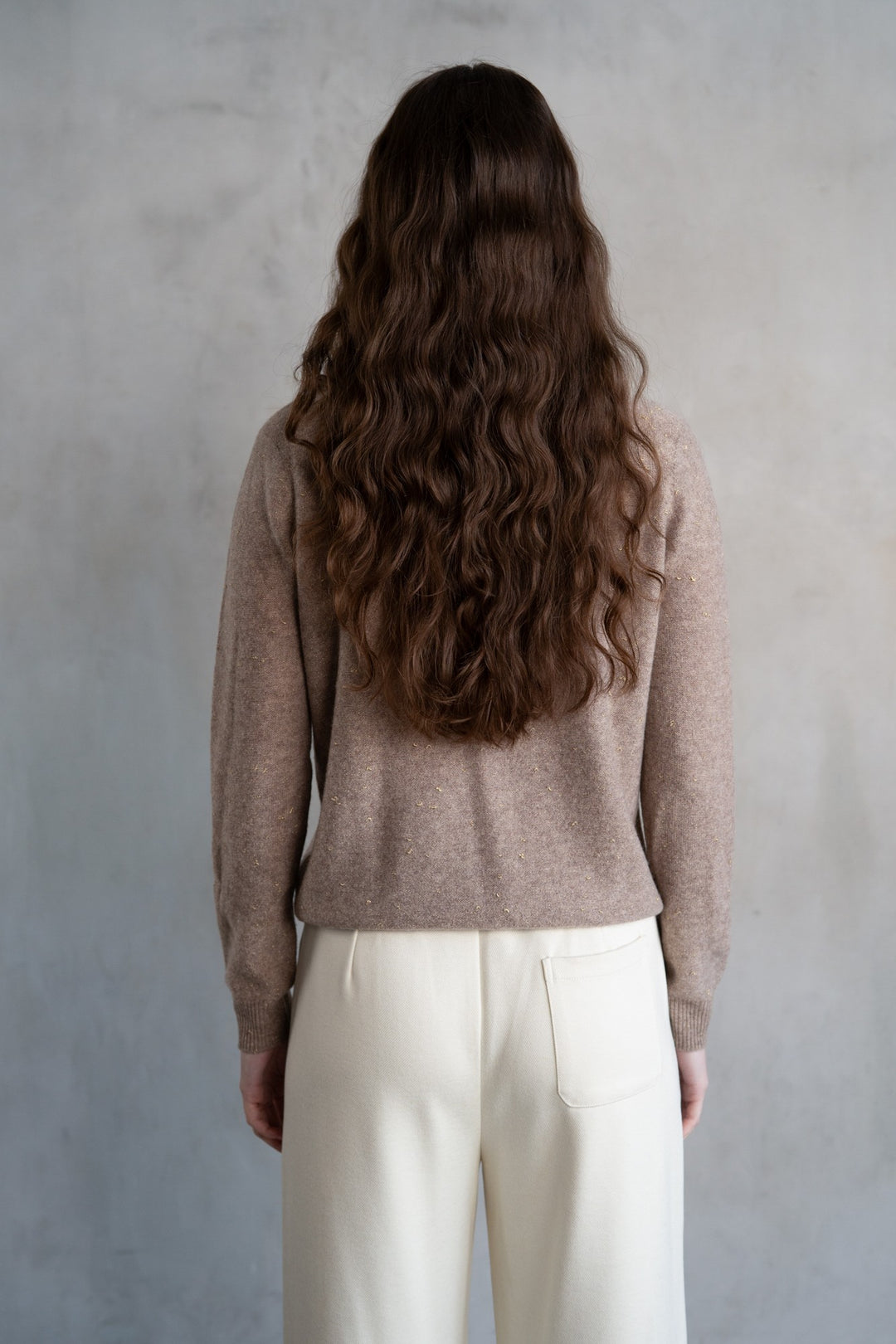 Sparkled Crew Neck Long Sleeve Sweater in Mocha