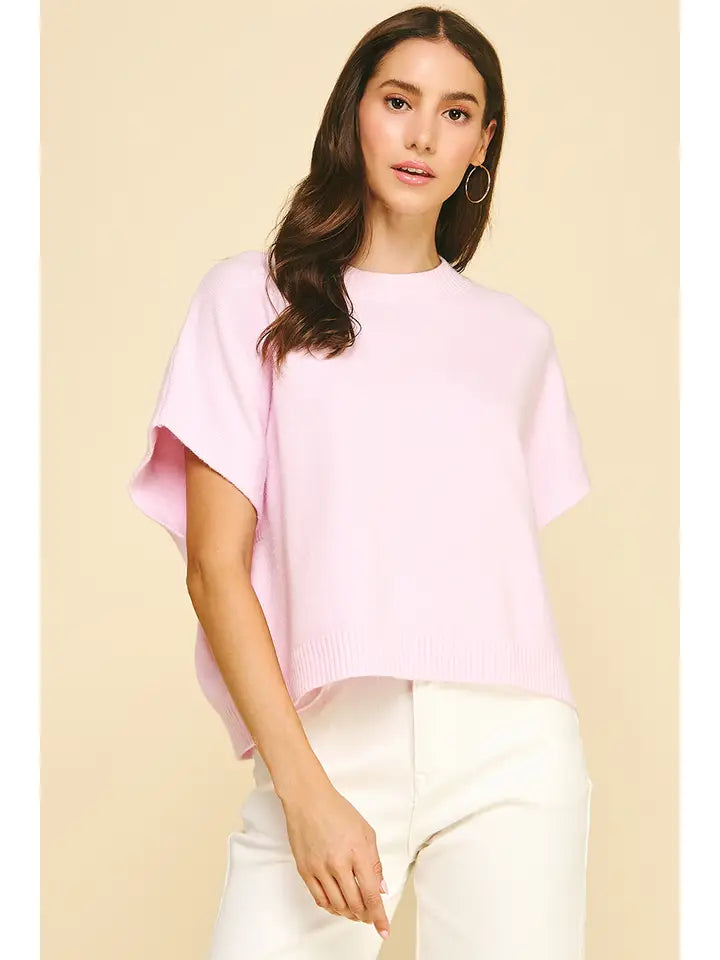 Dropped Shoulder Sweater Top in Pink