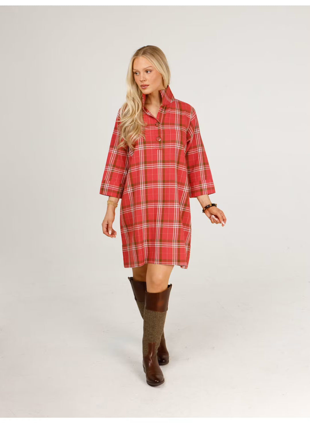 Holly Shae Arden Dress in Pink Brown Plaid
