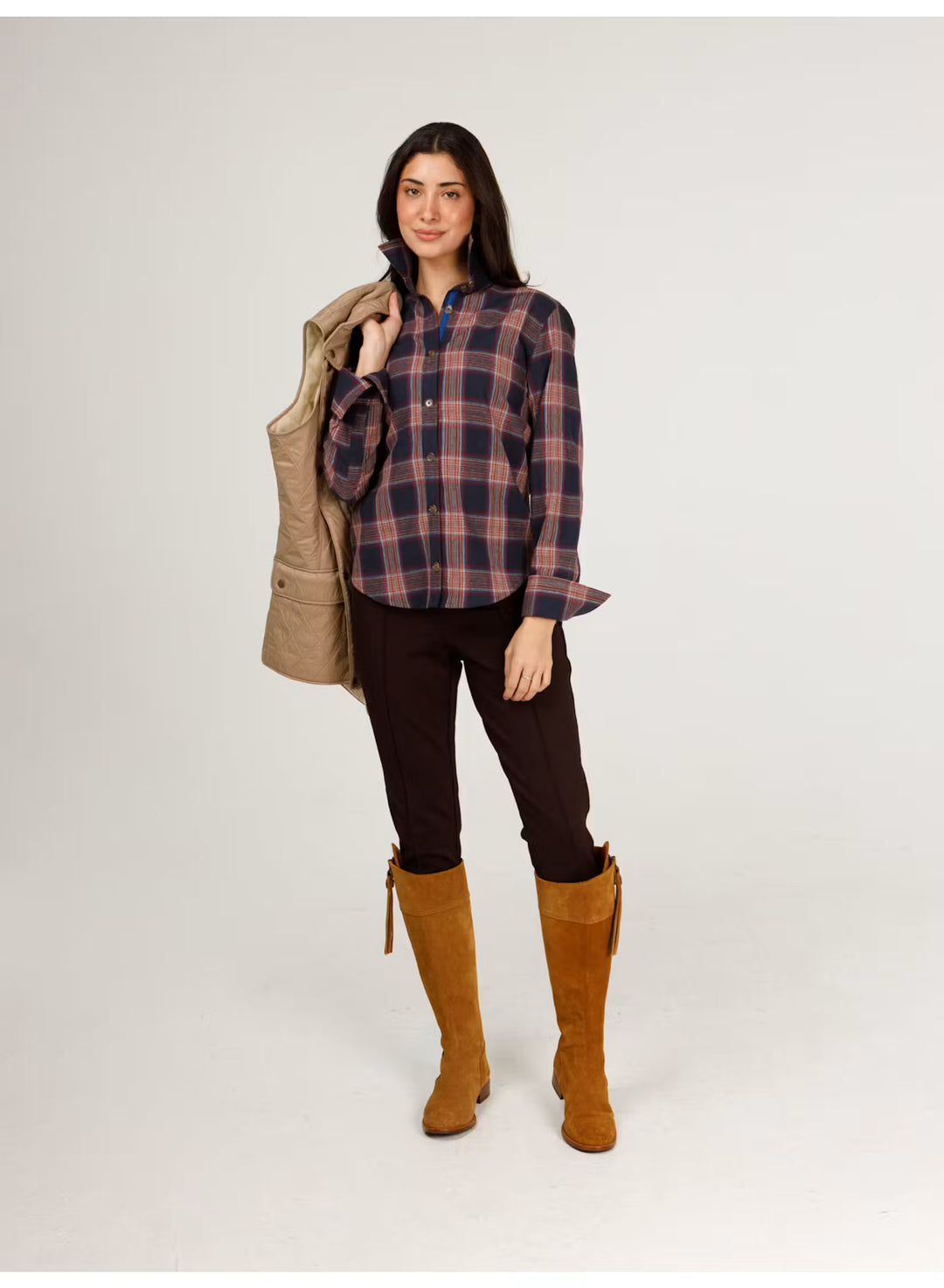 Holly Shae Liz Top in Navy Pink Plaid