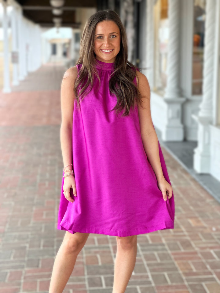 Lily Petal Magenta Tie Back Halter Satin Dress