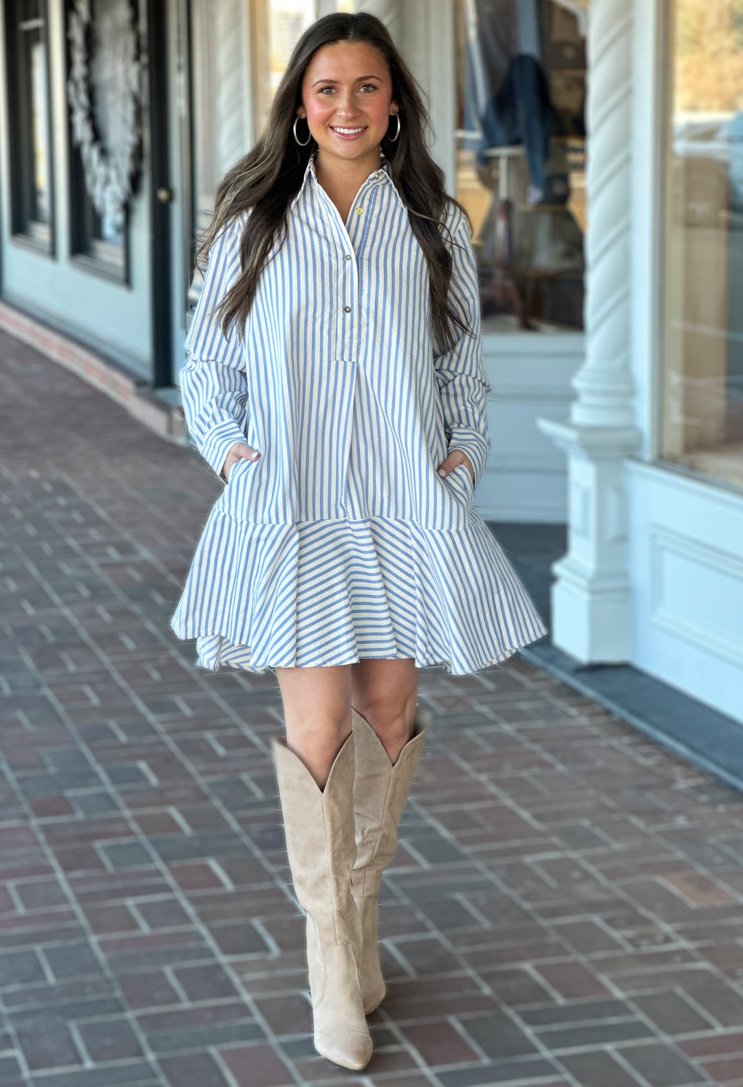 Where You Belong Stripe Mini Dress in Blue