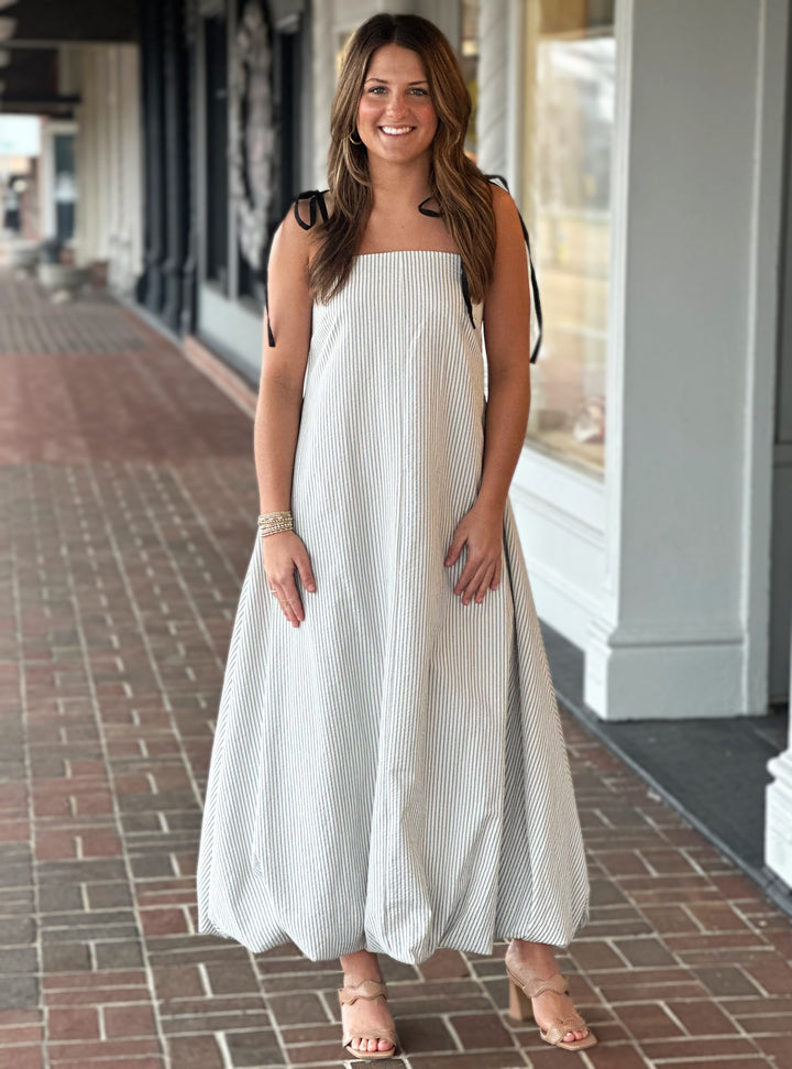 Dockside Dinner Ivory Stripe Printed Maxi Dress