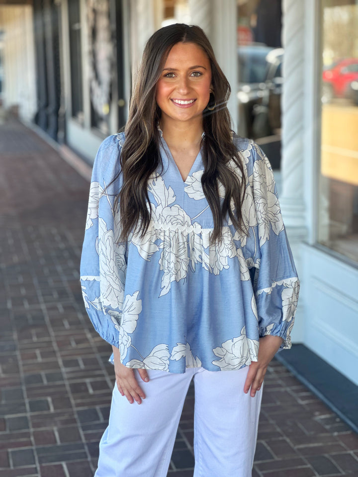 Feeling The Day Floral Top in Blue