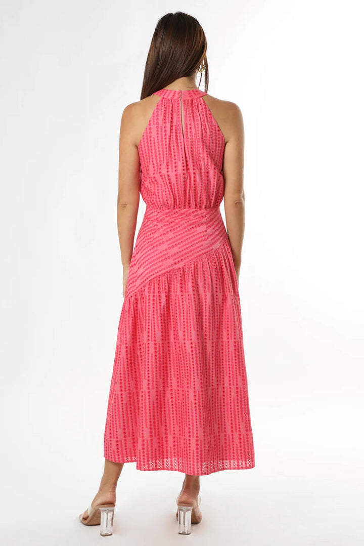 Sophie Cotton Embroidered Halter Pink Midi Dress