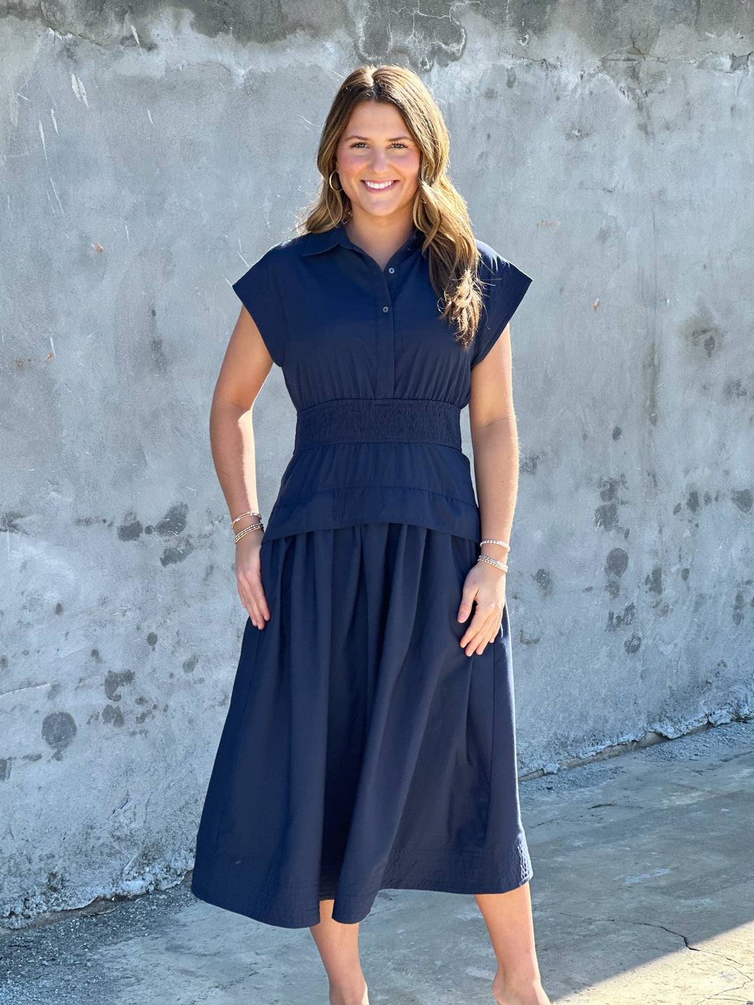 Staying Away Navy Midi Dress