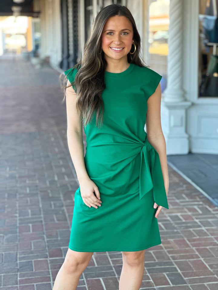 Beachside Dreaming Cap Sleeve Side Tie Dress in Green