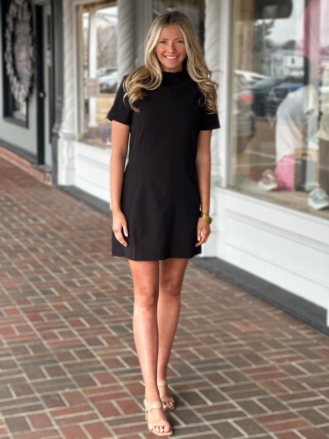 Always Ready Mock Neck Short Sleeves Black Dress