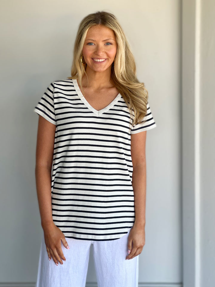 Dylan Spring Black Stripe Printed Top