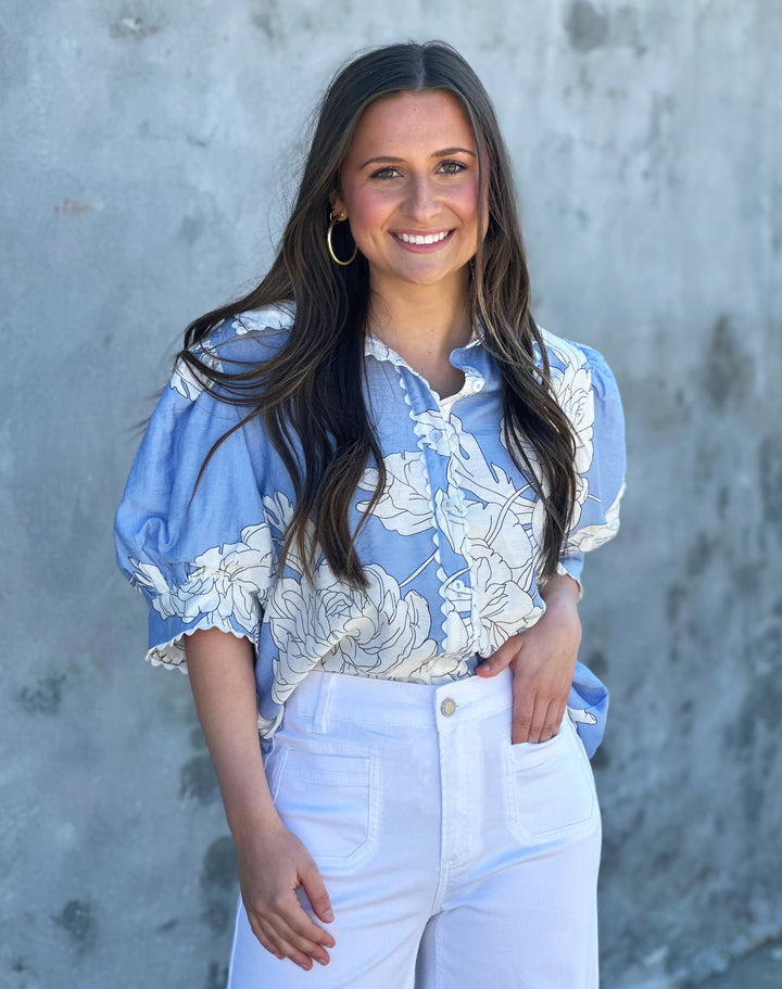 Changing Winds Blue Floral Printed Top