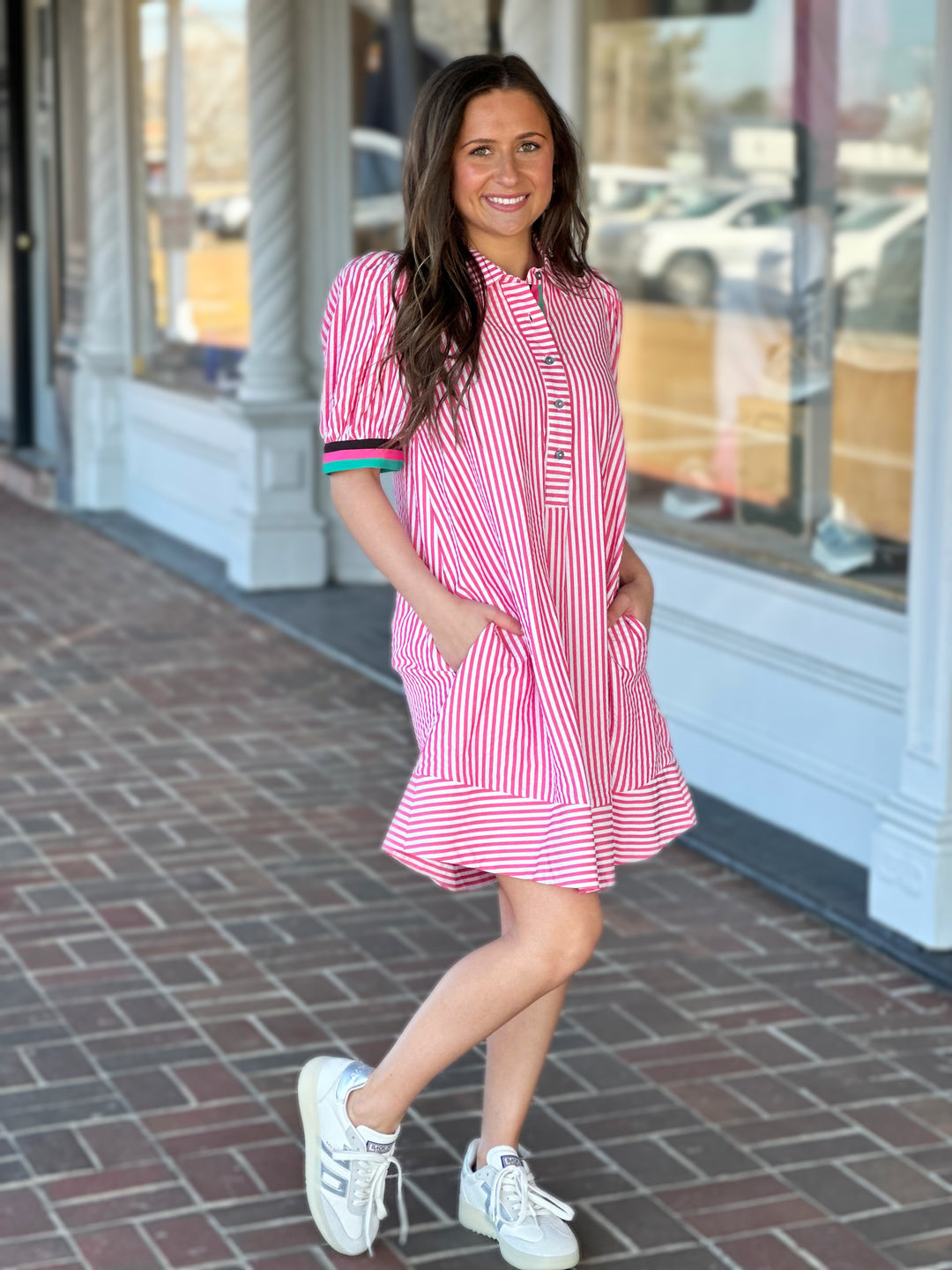 Running With It Pink Striped Mini Dress