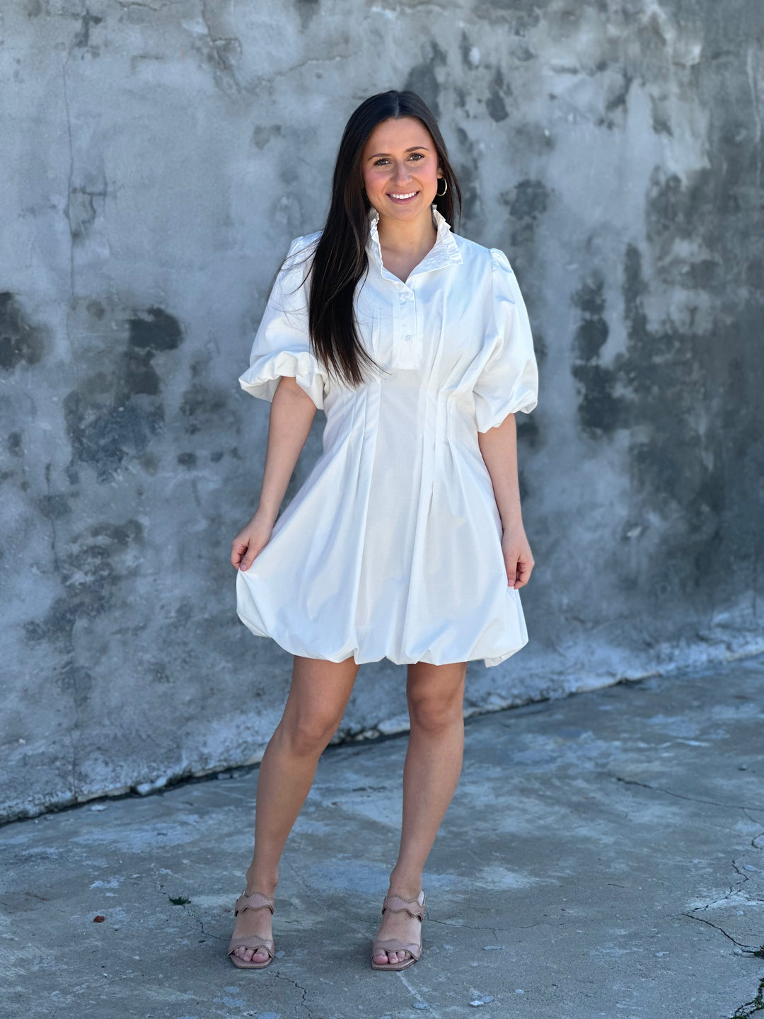 My Fate Ruffled Bubble Hem Off White Dress