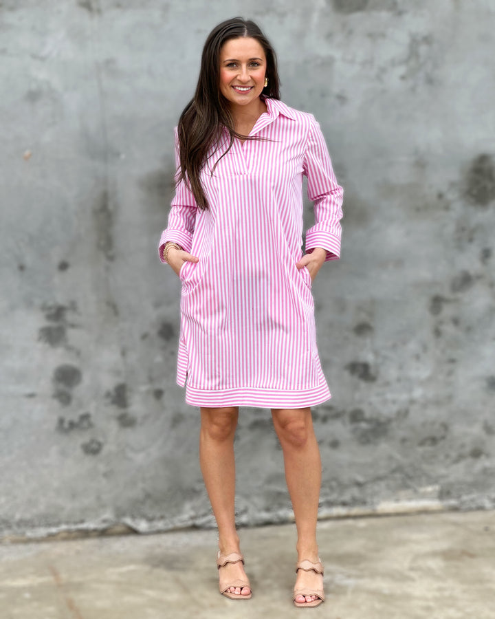 Jude Connally Finley Cotton Shirting Dress in Cotton Stripe Pink