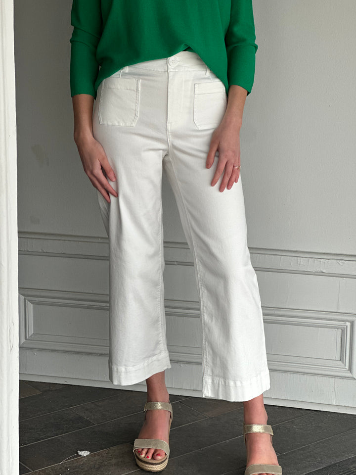 Renuar Wide Leg Patch Pocket Pant in Creme