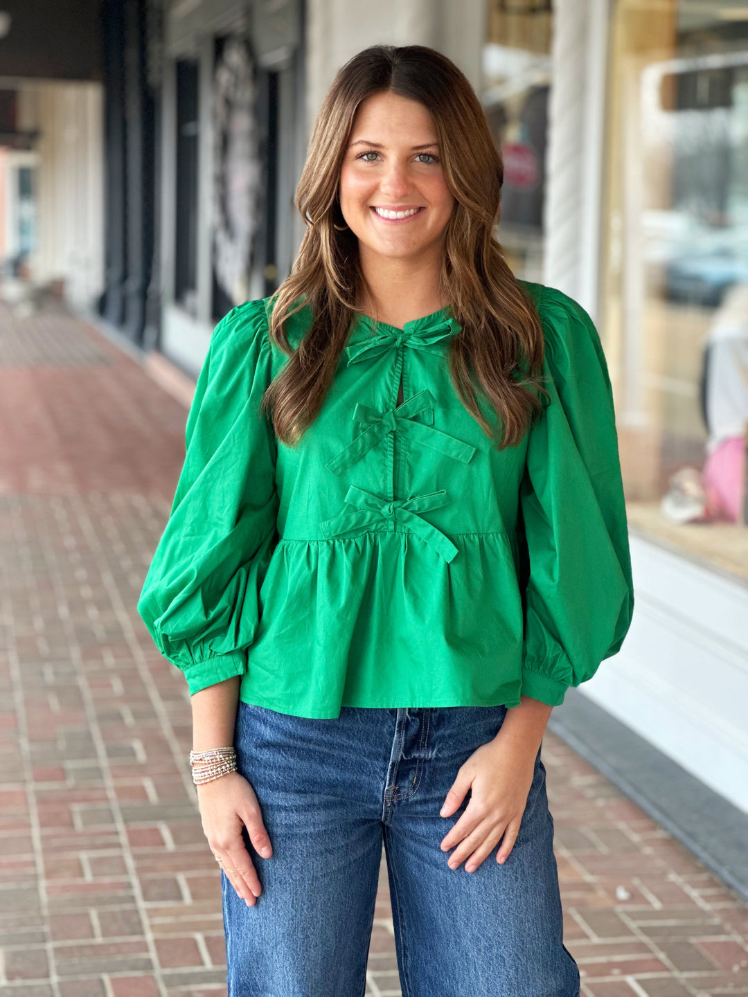 Bow Ties Peplum Kelly Green Top