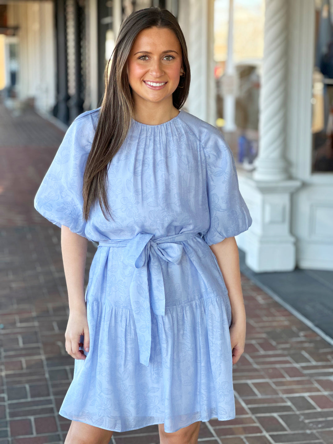 Joy Joy Ruched Shoulder Baby Blue Dress