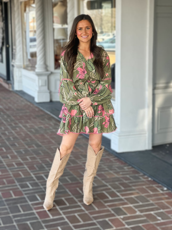 Being Bold Floral Dress in Olive