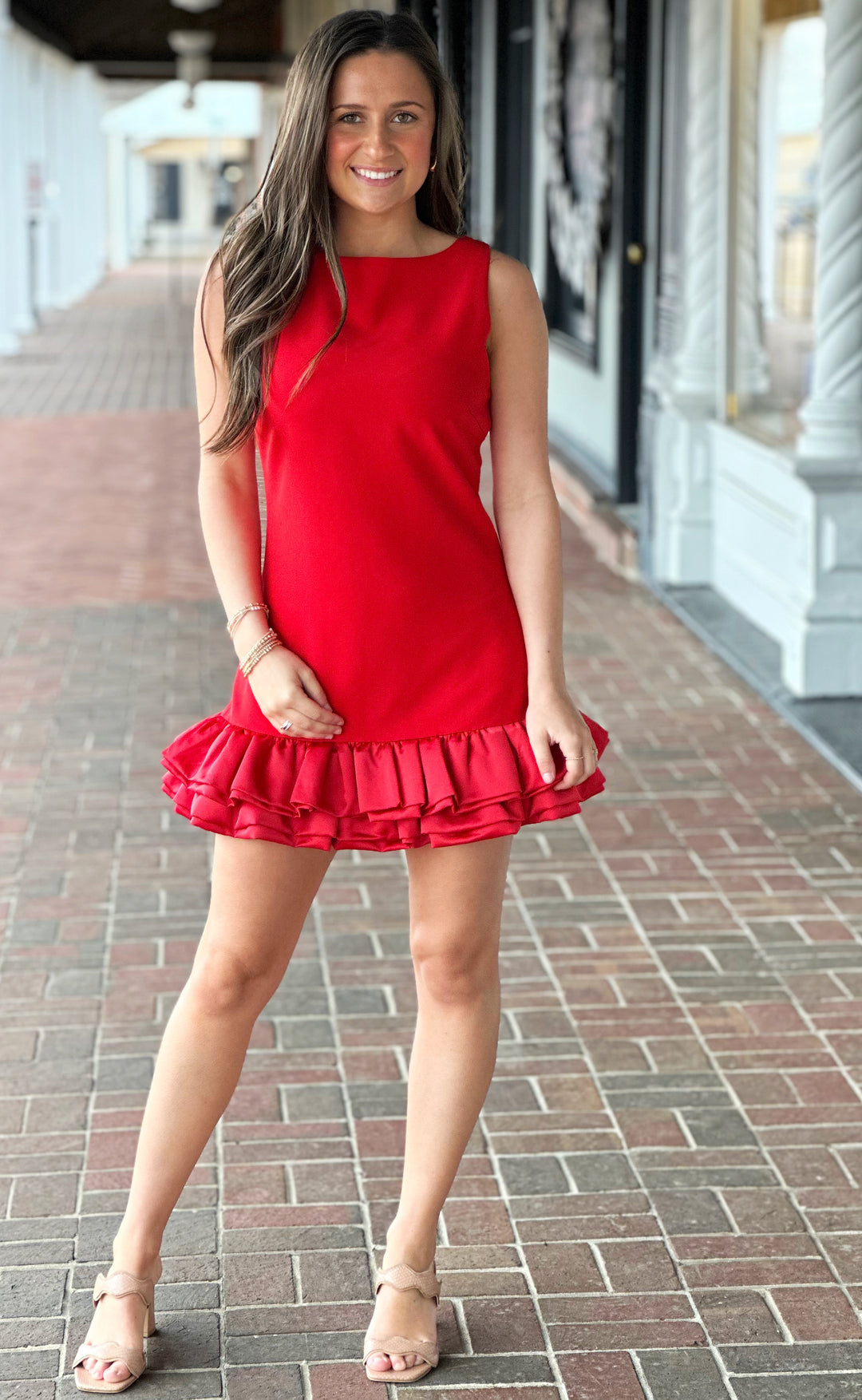 All Night Dance Ruffled Hem Romper in Red