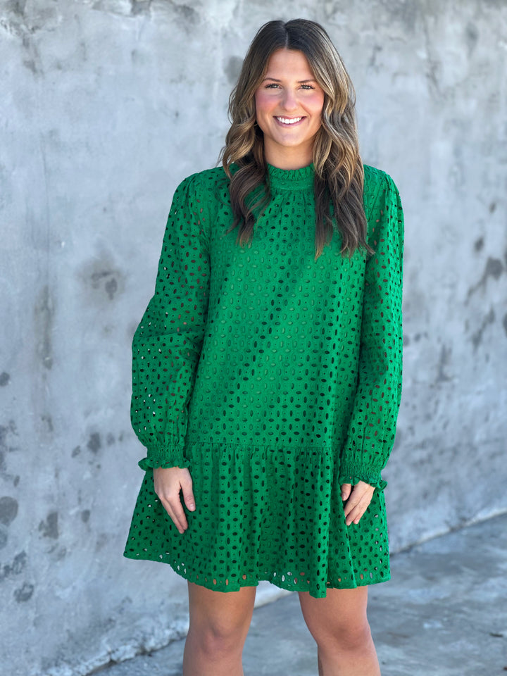 Favorite Song Lace-up Long Poet Sleeves Green Dress