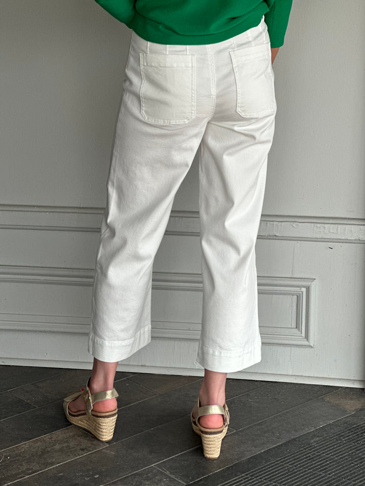 Renuar Wide Leg Patch Pocket Pant in Creme