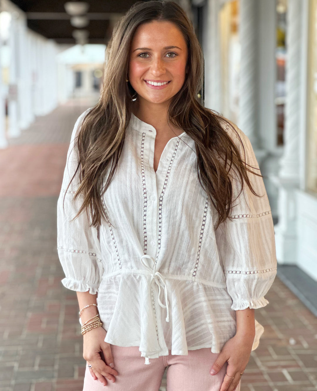 Dylan Crochet Tie Waist White Top