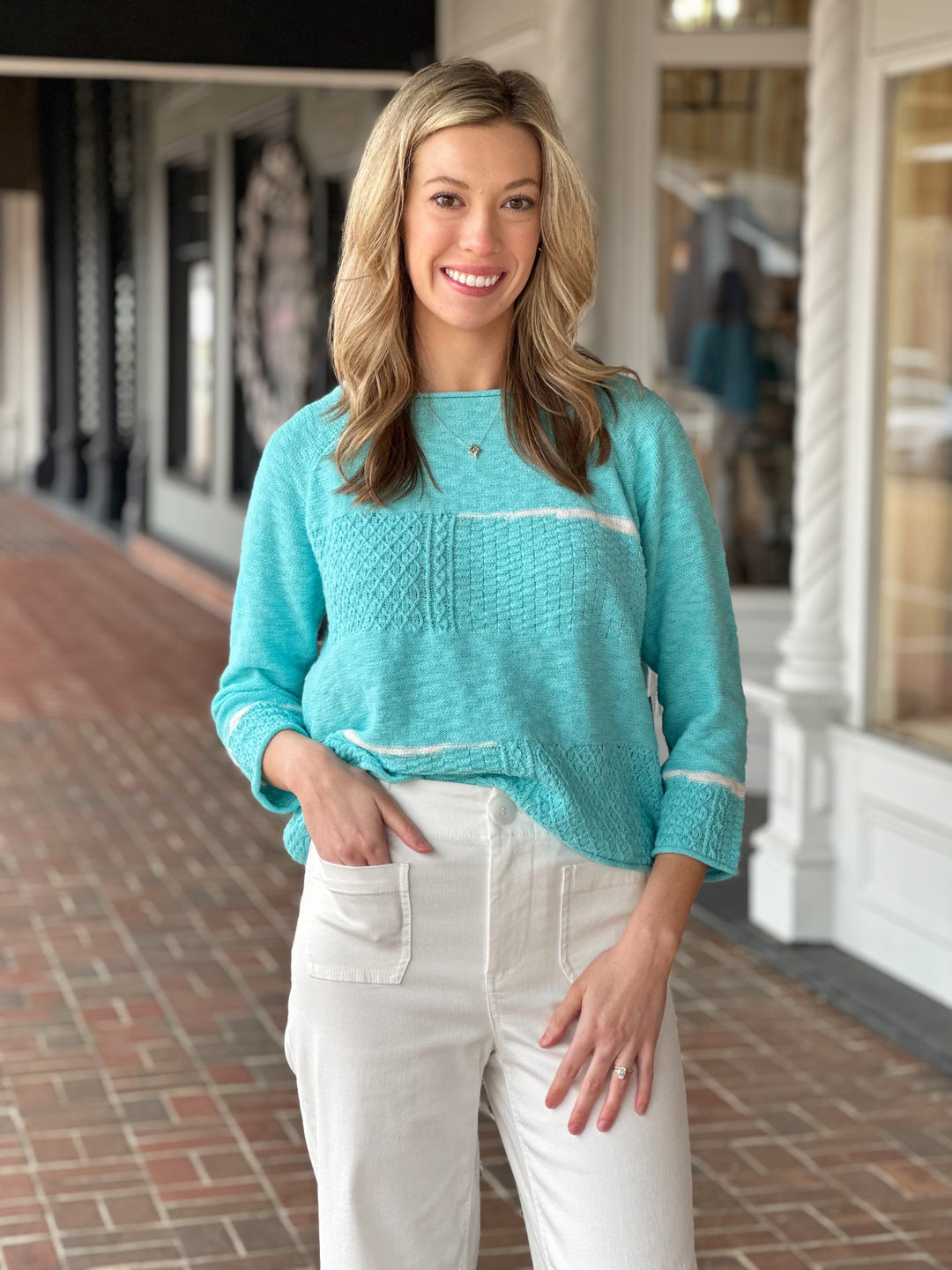 Habitat Spring Speckle Boatneck Pullover in Capri