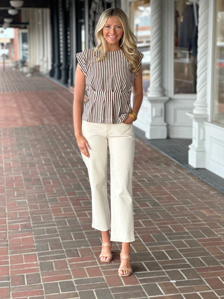 Country Side Pleated Mocha Top