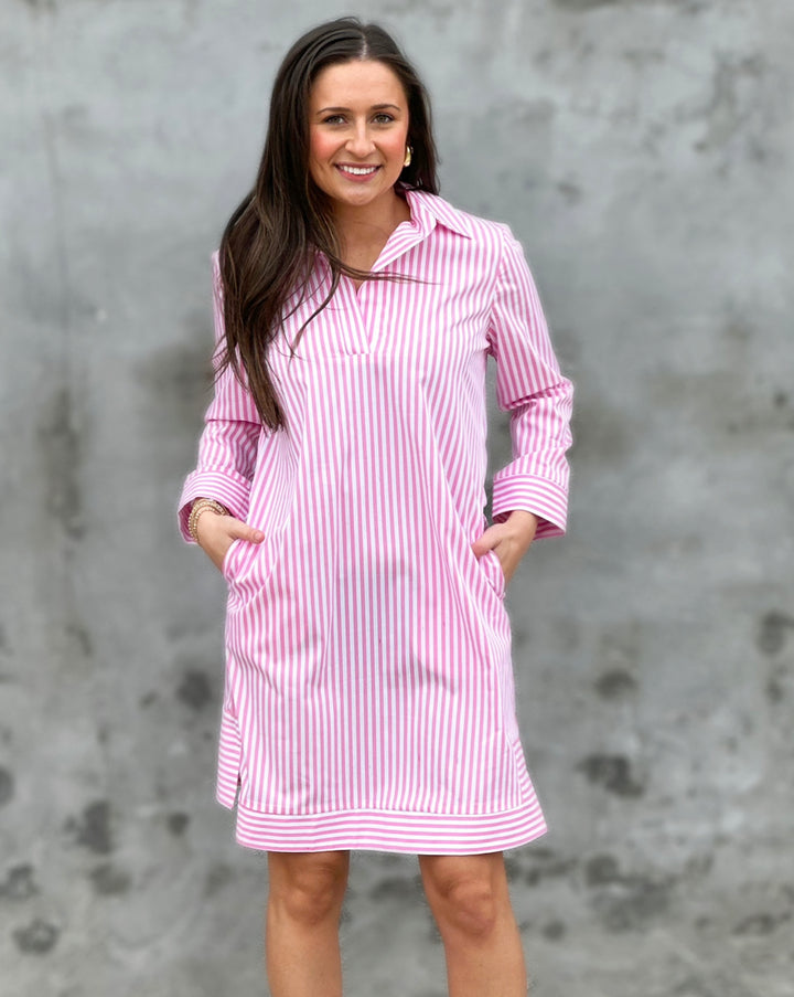 Jude Connally Finley Cotton Shirting Dress in Cotton Stripe Pink