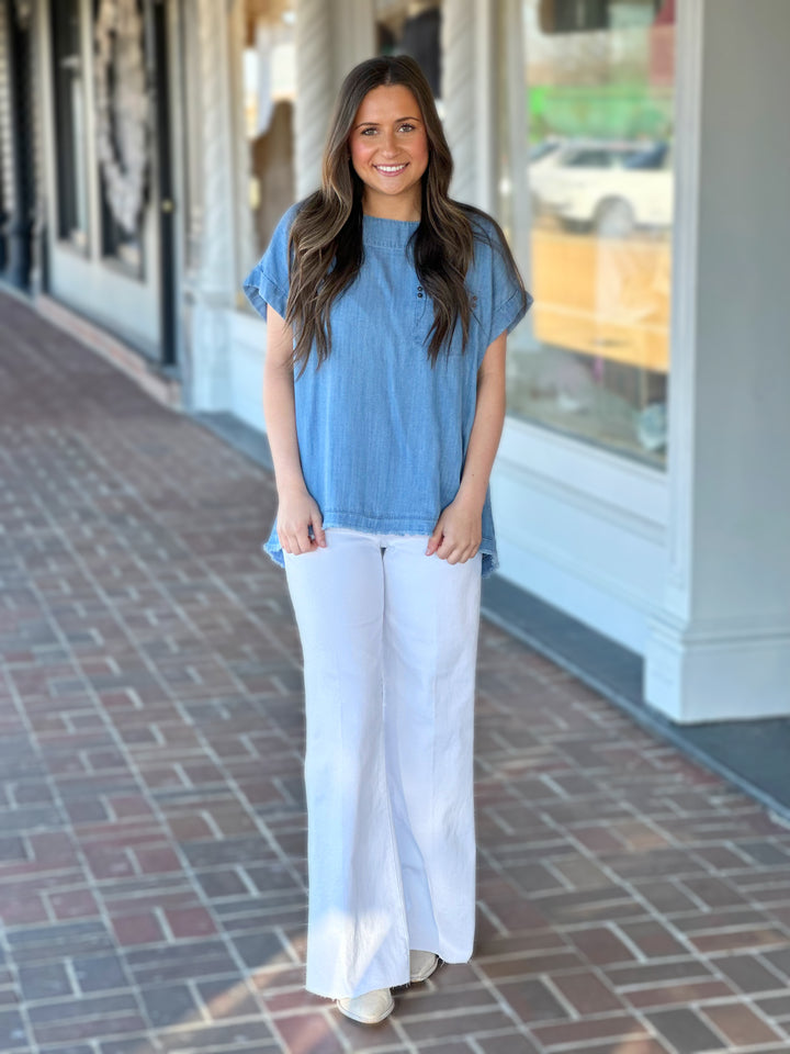 Tru Luxe Dolman Sleeve Chambray Top