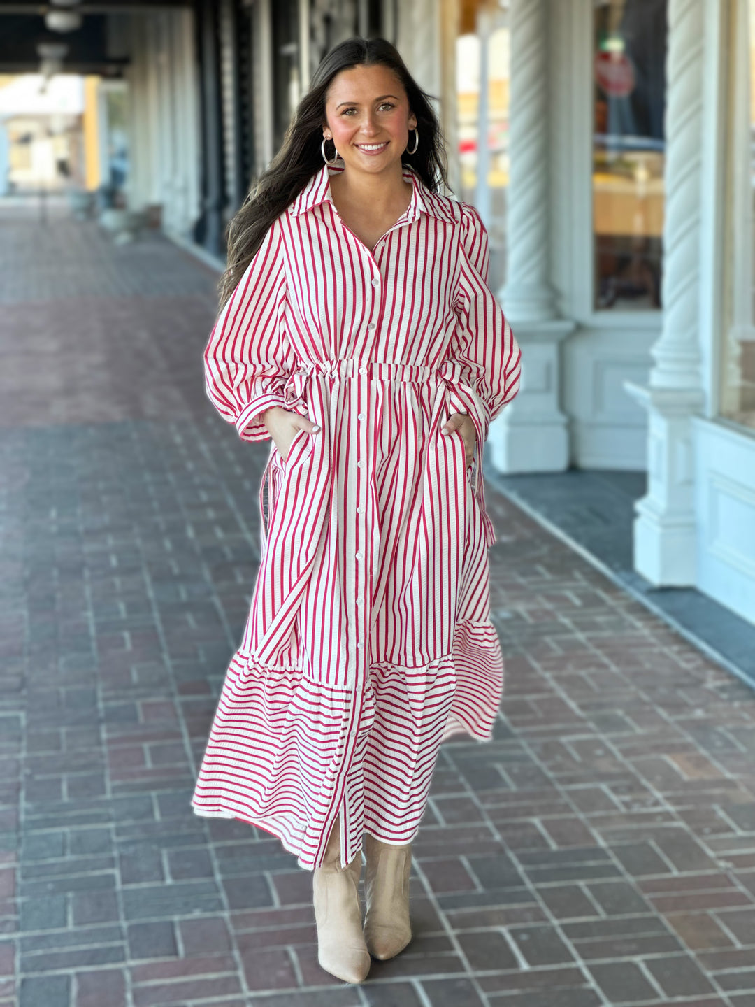 Timeless Choice Striped Midi Dress in Red