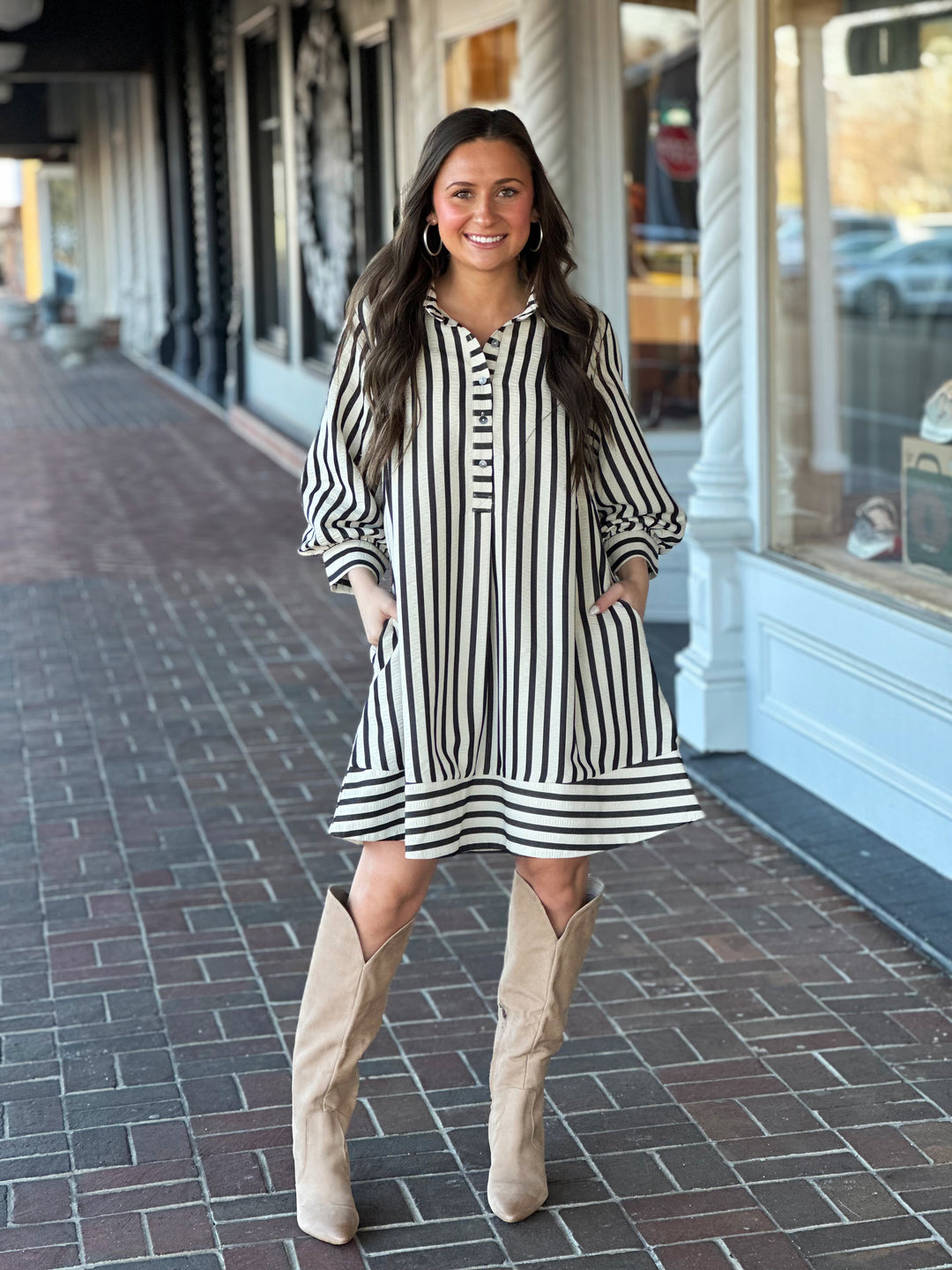 Just As You Are Stripe Dress in Black