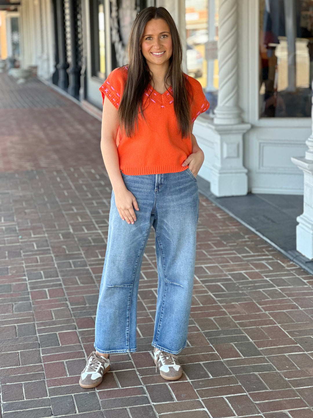 Making It Right Orange Detailed Sweater Vest